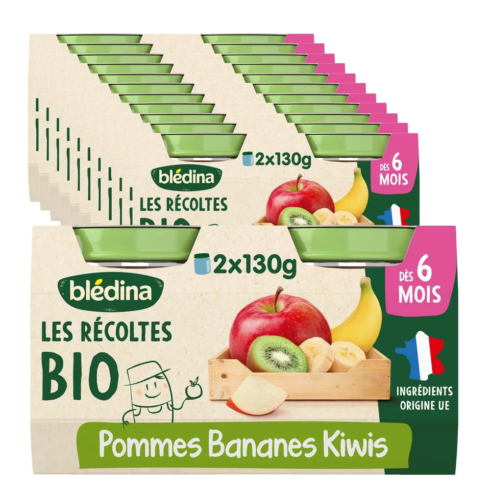 bl-dina-les-r-coltes-bio-pommes-bananes-kiwi-24-petits-pots-d-s-6-mois-pack-12x2 image 1