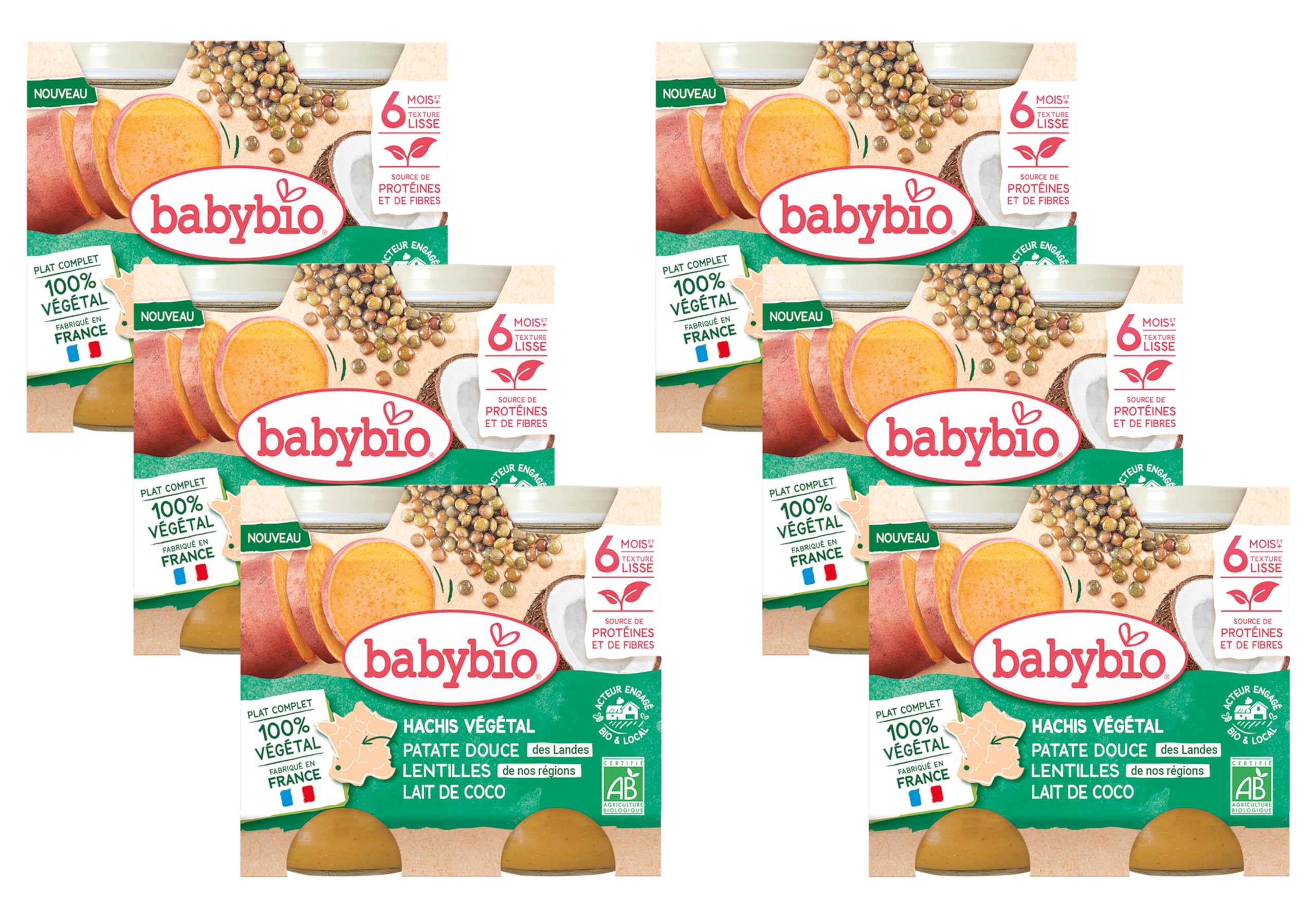 babybio-petits-pots-hachis-v-g-tal-patate-douce-lentilles-lait-de-coco-bio-6-moi image 1