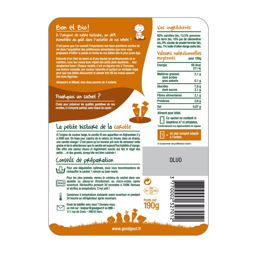 good-go-t-carottes-poulet-fermier-bio-plat-complet-d-s-6-mois-190-g image 2