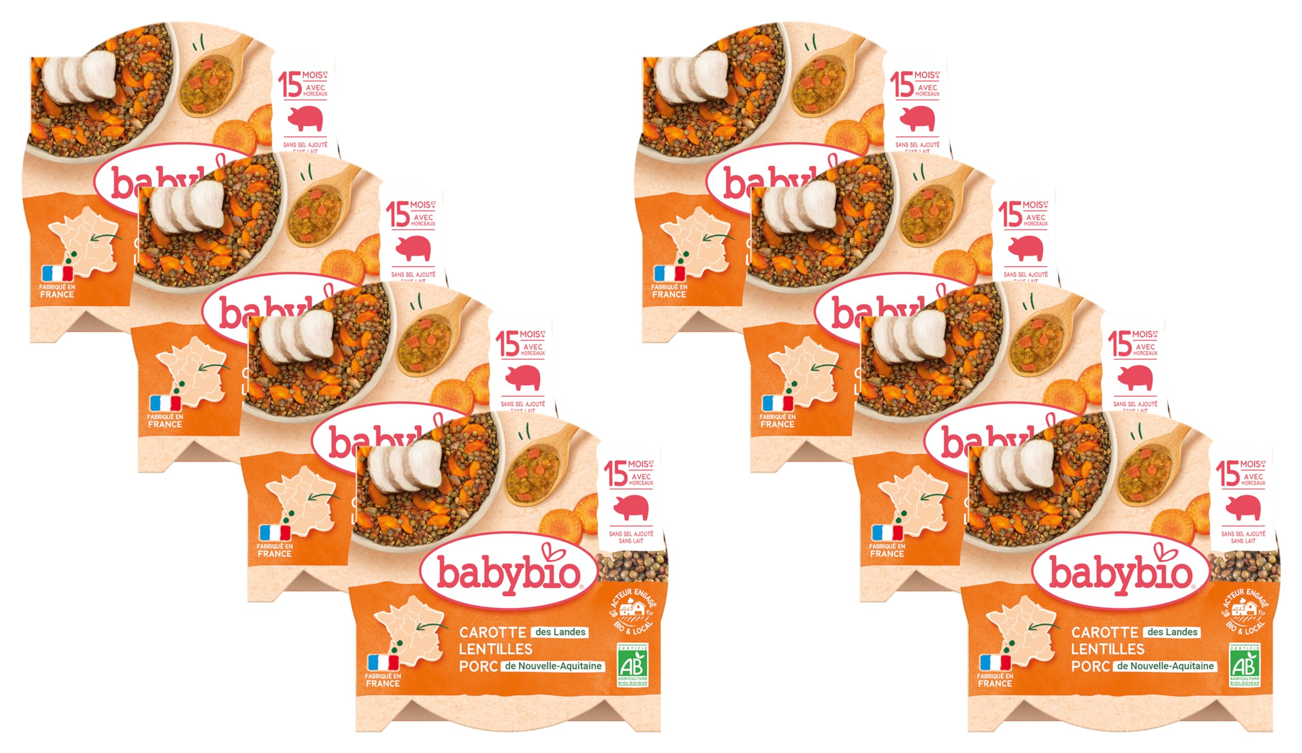 babybio-assiette-carotte-porc-lentilles-bio-15-mois-260g-lot-de-8 image 1