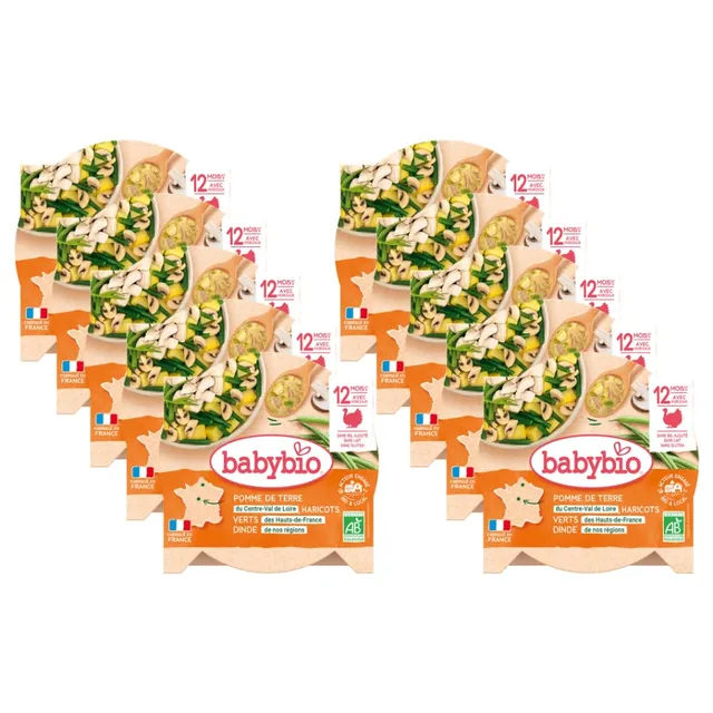 babybio-assiette-pomme-de-terre-haricots-verts-dinde-d-s-12-mois-230g-lot-de-10- image 1