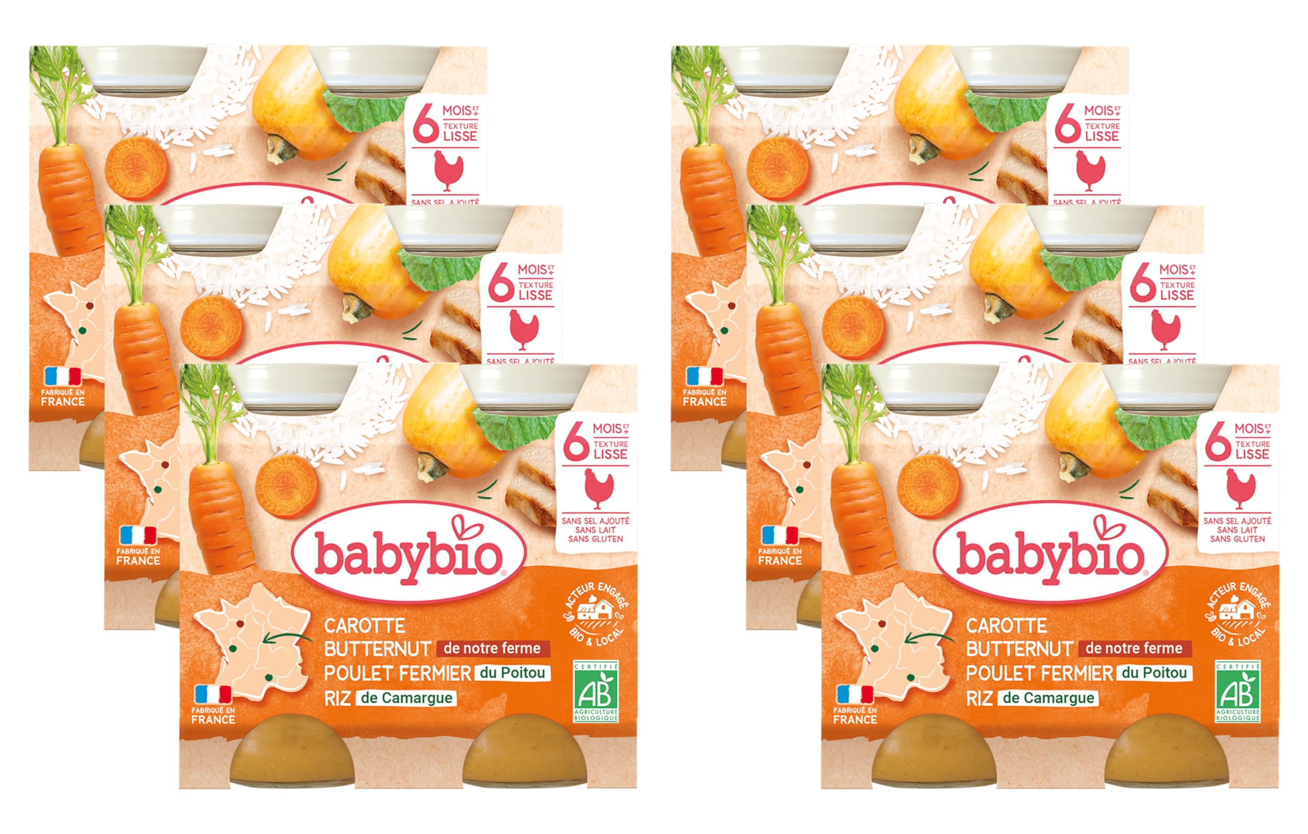 babybio-petits-pots-carotte-courge-butternut-poulet-riz-2x200-g-d-s-6-mois-bio-l image 1