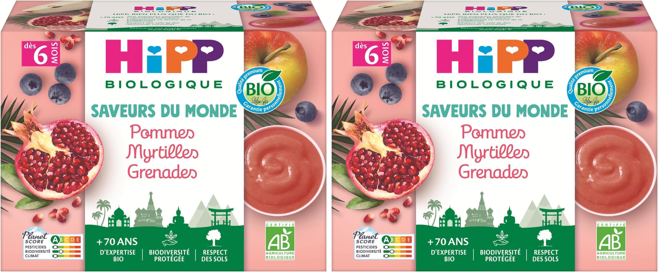 hipp-saveurs-du-monde-coupelles-pommes-myrtilles-grenades-bio-4x100g image 3