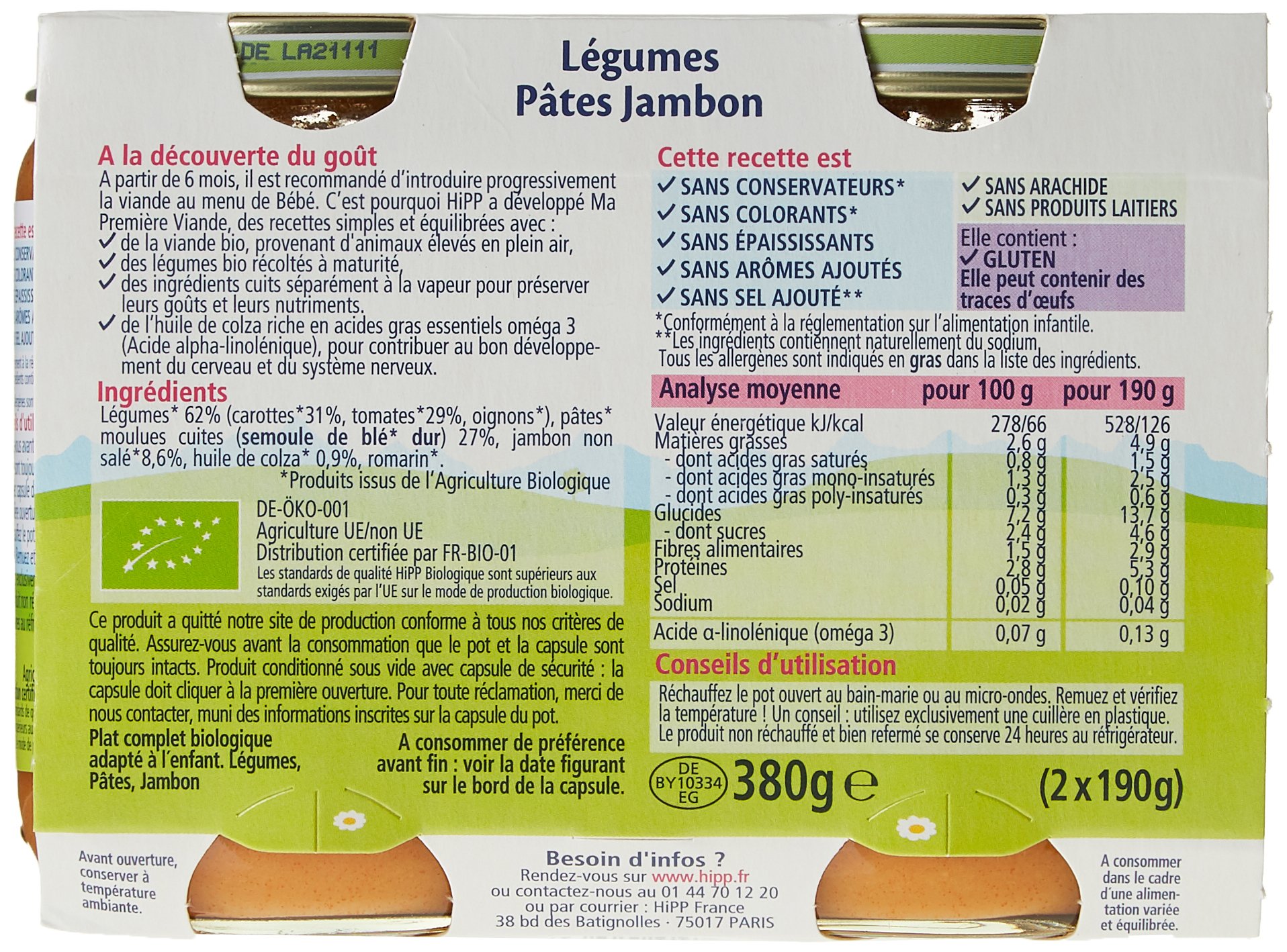 hipp-ma-premi-re-viande-l-gumes-bio-d-s-6-mois-12-pots-de-190-g-3-recettes image 2