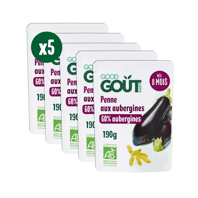good-go-t-pennes-aux-aubergines-plat-cuisin-bio-d-s-8-mois-5-sachets-x-190-g-mic image 1