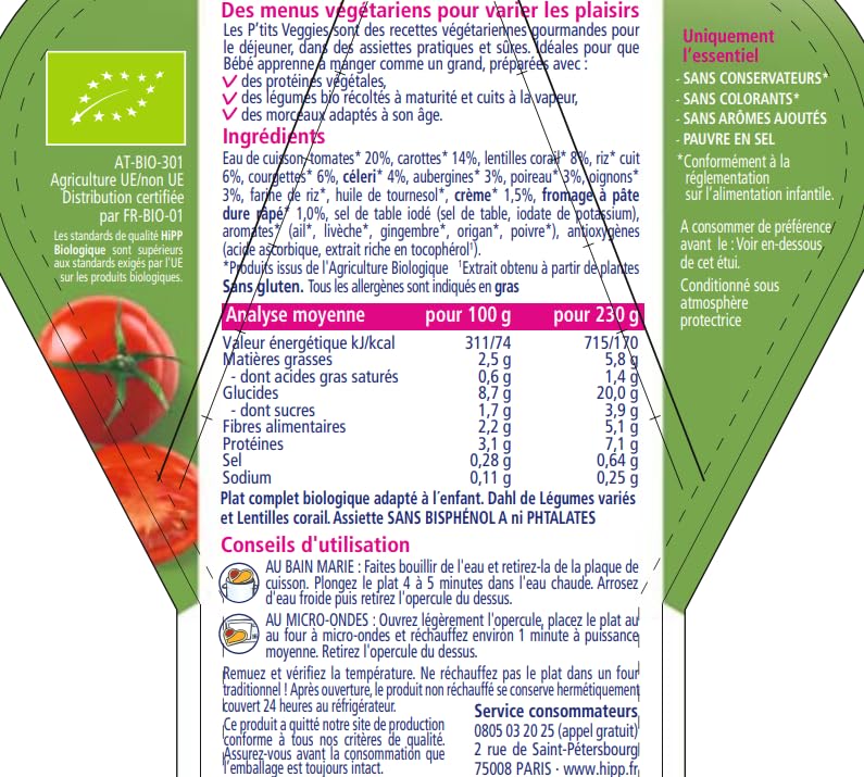 hipp-p-tits-veggies-plat-b-b-dahl-de-l-gumes-vari-s-lentilles-corail-d-s-12-mois image 3