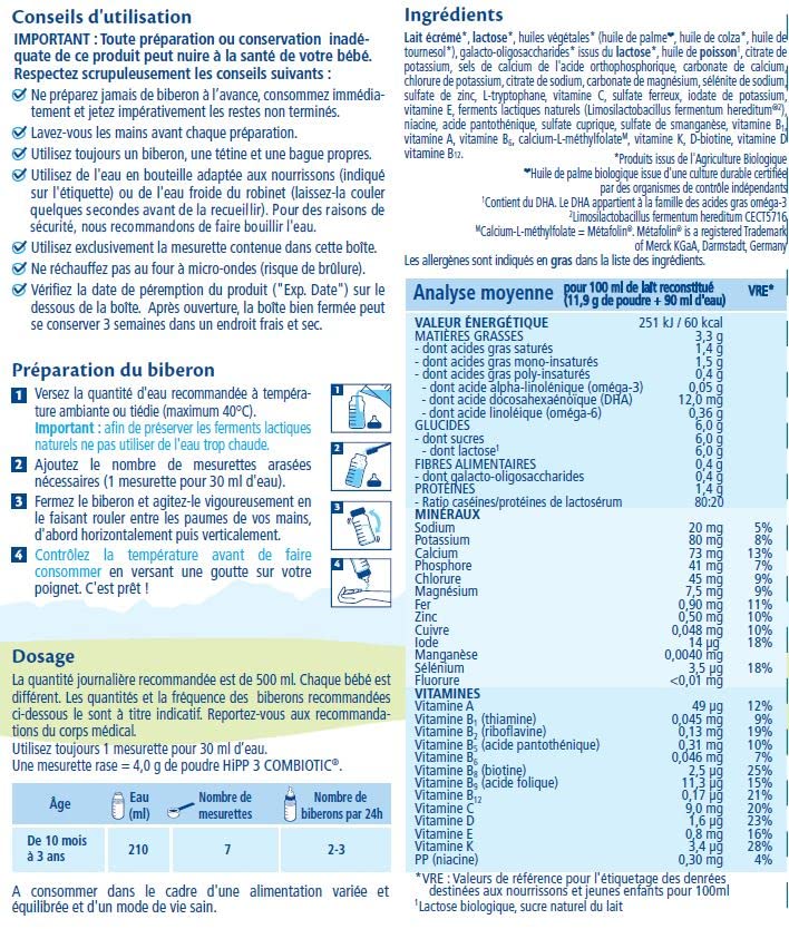 hipp-biologique-lait-b-b-en-poudre-d-s-10-mois-3-ans-3x800g image 3