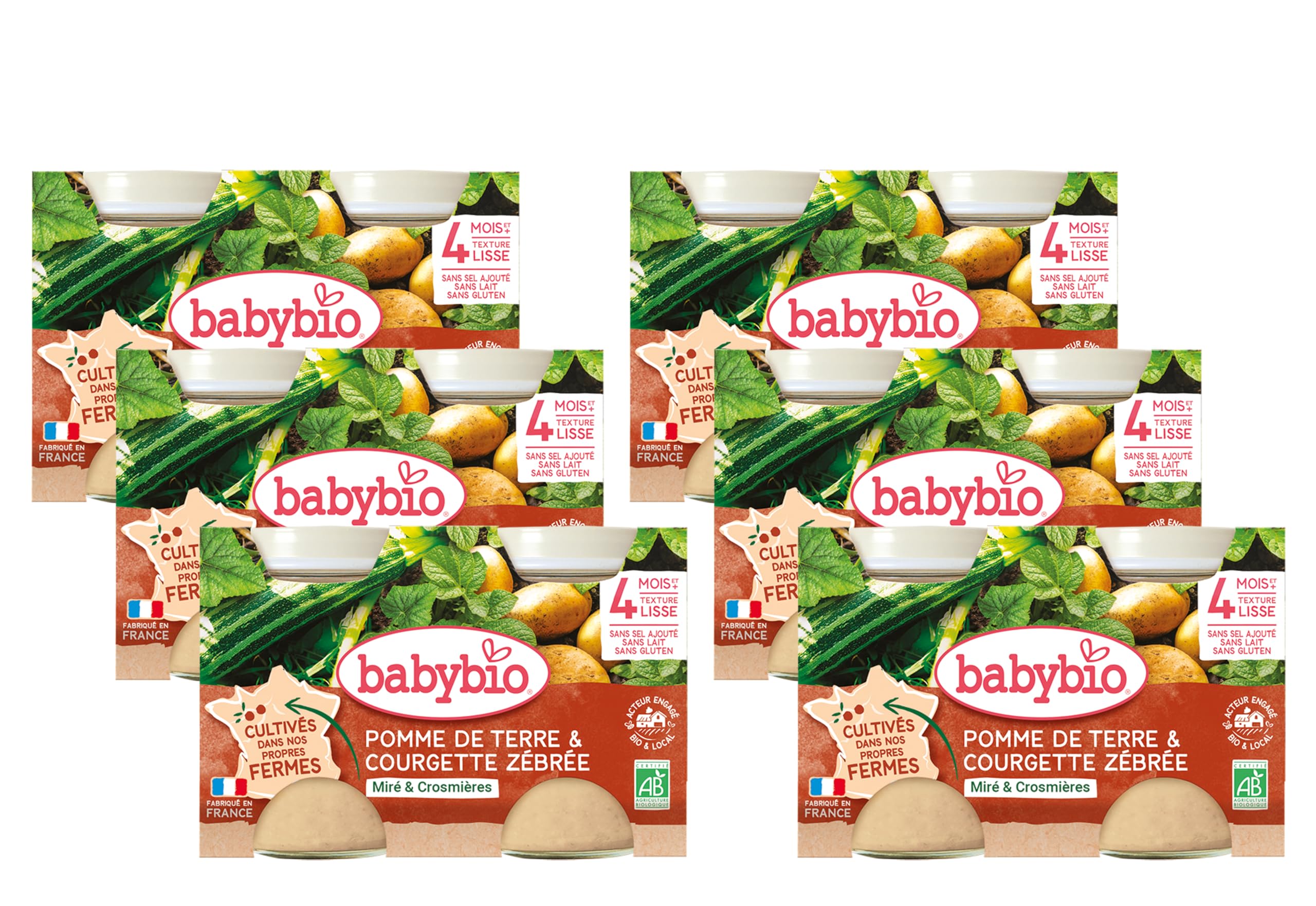 babybio-petits-pots-pomme-de-terre-courgette-z-br-e-d-s-4-mois-2x130-g-lot-de-6- image 1