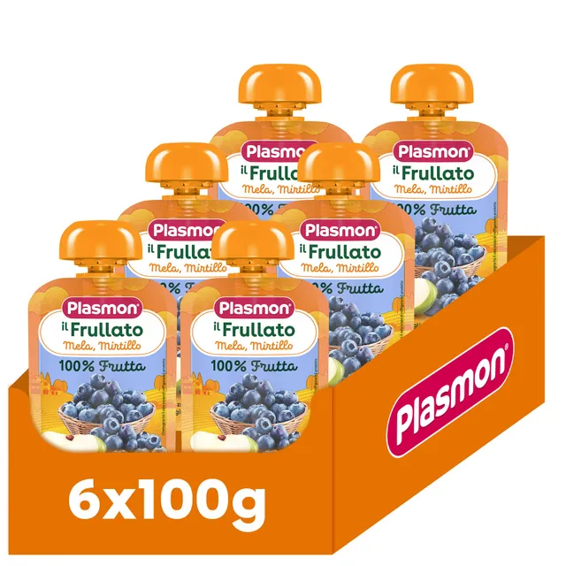 plasmon-frullato-100-fruits-pomme-et-myrtille-compote-b-b-6-x-100g image 1