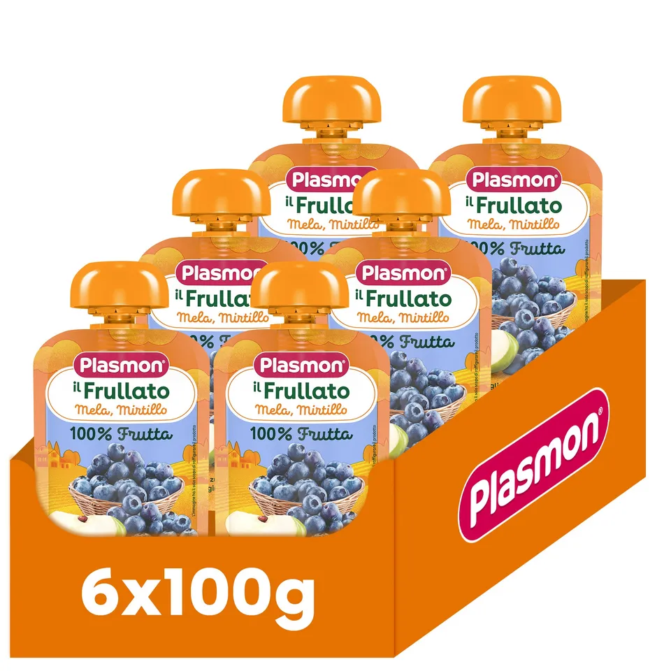 plasmon-frullato-100-fruits-pomme-et-myrtille-compote-b-b-6-x-100g image 1