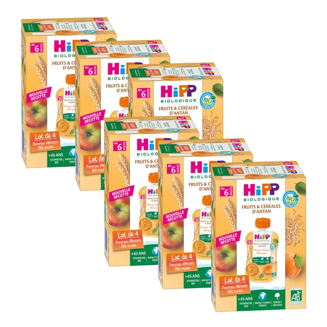 hipp-biologique-pommes-abricots-bl-ancien-gourdes-d-s-6-mois-lot-de-24-gourdes-4 image 1