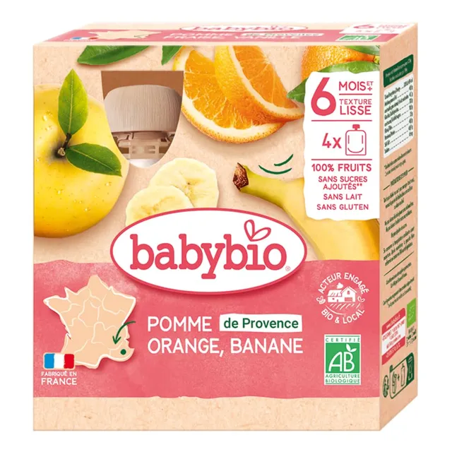 babybio-gourdes-pomme-de-nouvelle-aquitaine-orange-banane-bio-d-s-6-mois-4x90g-3 image 1