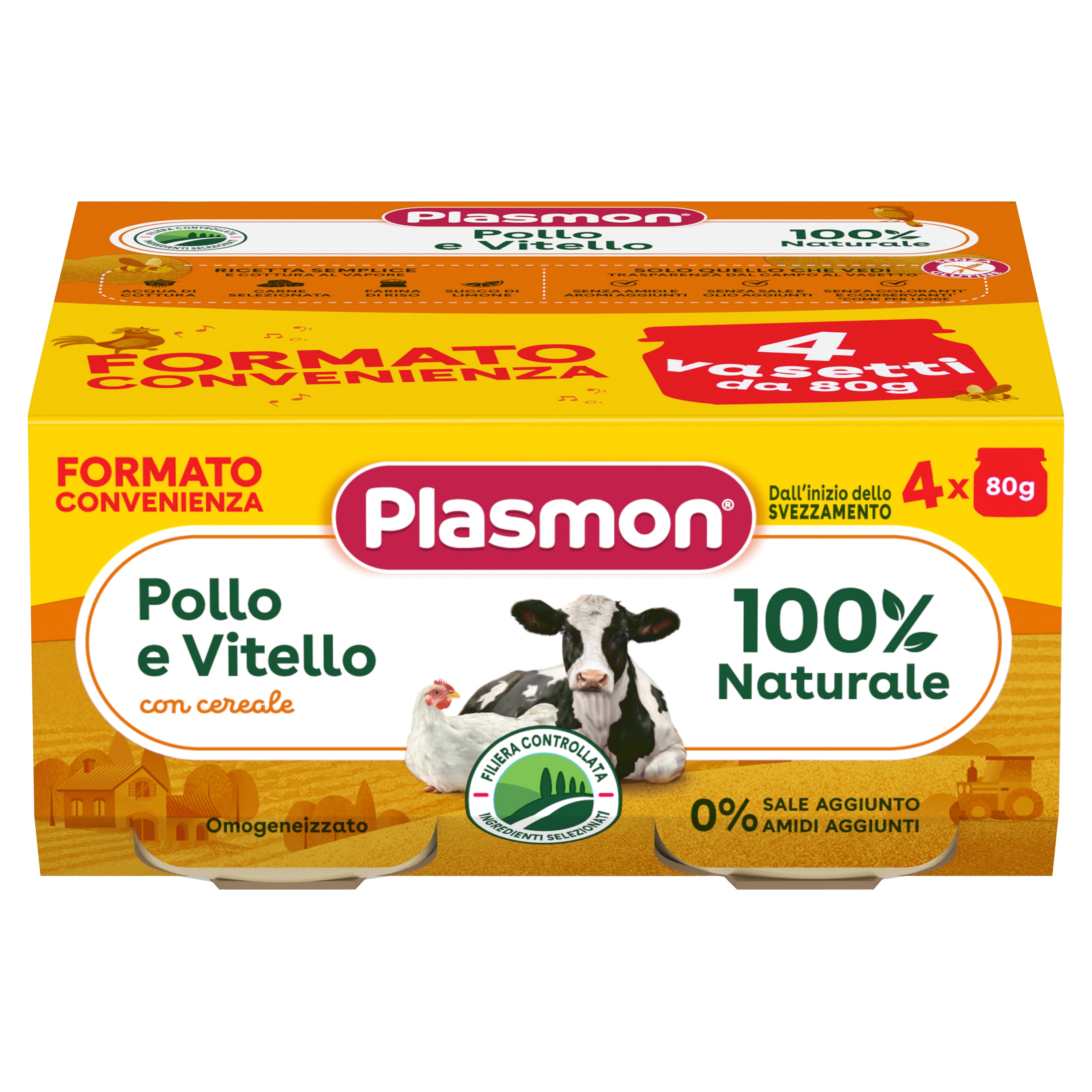 plasmon-omogeneizzato-carne-pollo-vitello-e-cereale-petit-pot-poulet-veau-b-b-4x image 1