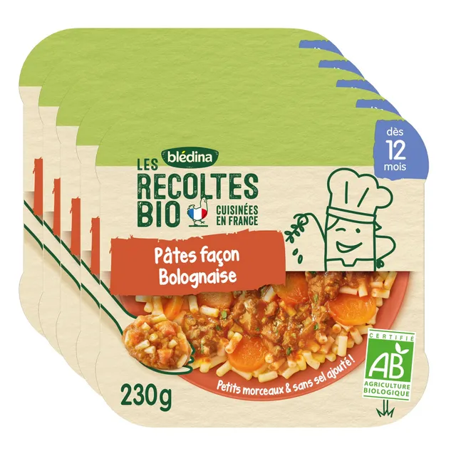 bl-dina-les-r-coltes-bio-plat-b-b-p-tes-fa-on-bolognaise-d-s-12-mois-5-x-230g image 1