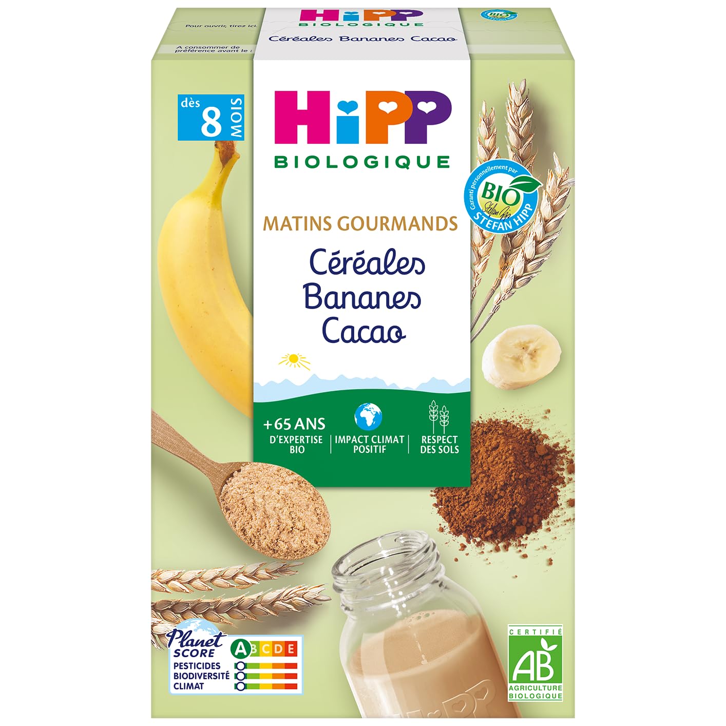 hipp-biologique-c-r-ales-bananes-cacao-d-s-8-mois-lot-de-6-x-250-g image 2