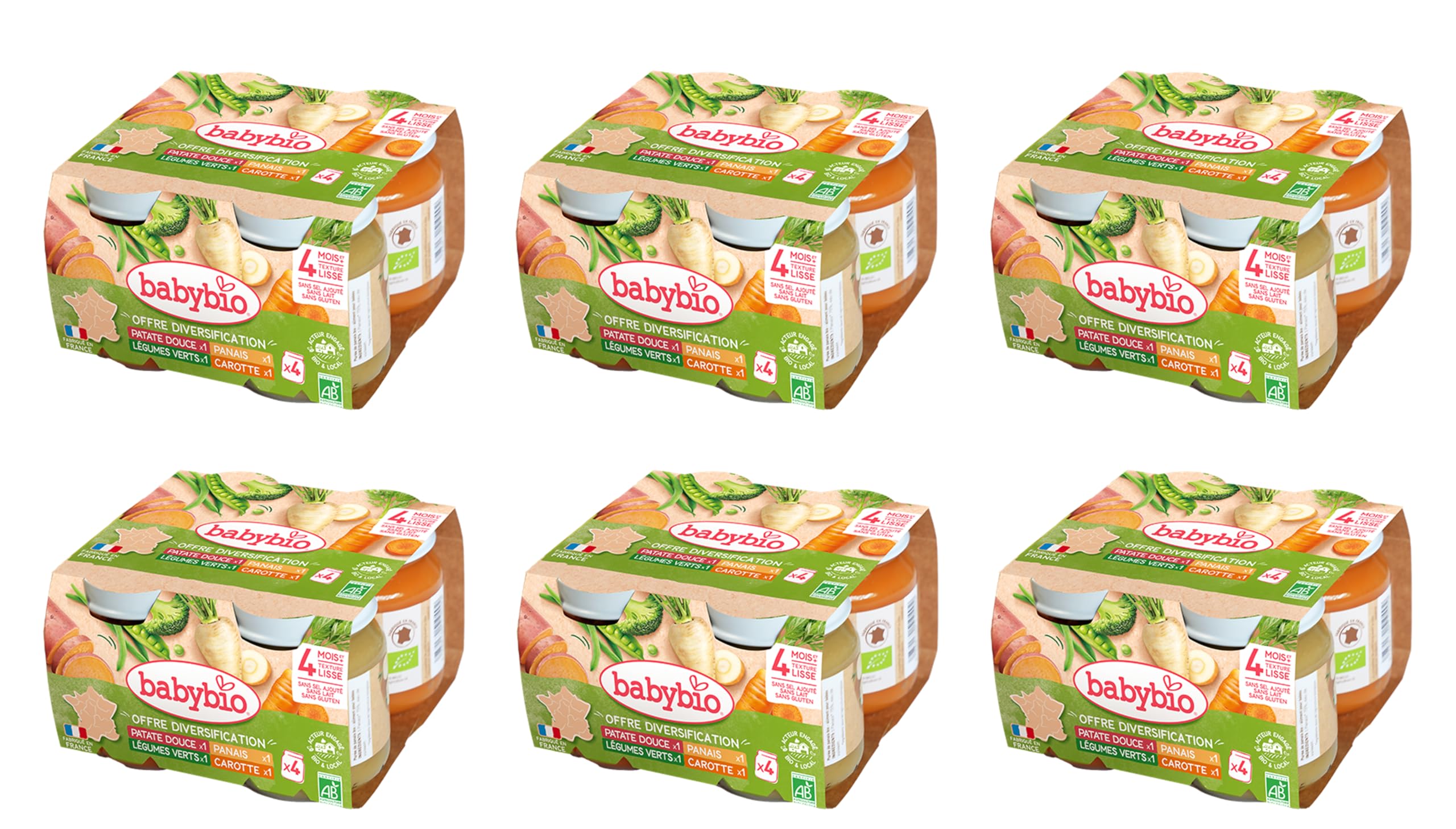 babybio-multipack-pots-l-gumes-bio-d-s-4-mois-4x130g-lot-de-6-24-pots image 1