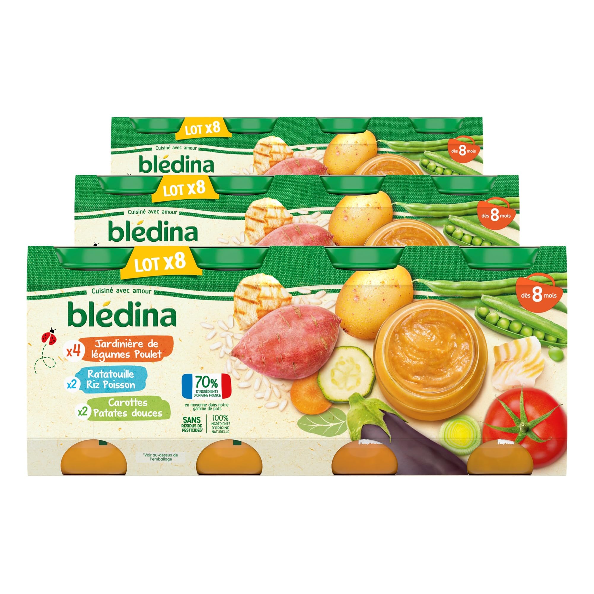 bl-dina-petits-pots-b-b-d-s-8-mois-l-gumes-poulet-ratatouille-riz-colin-carotte- image 1
