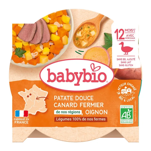 babybio-assiette-patate-douce-et-canard-bio-230-g image 1
