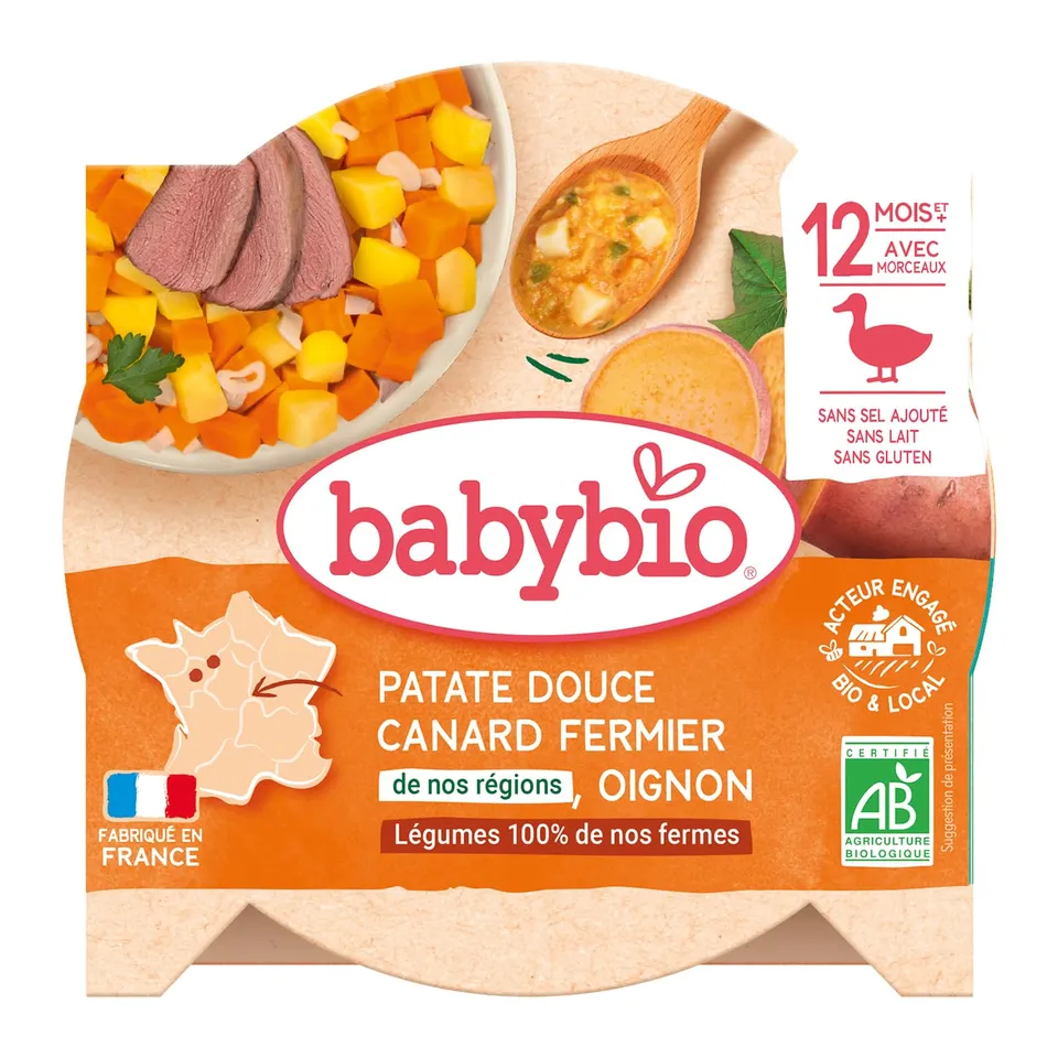 babybio-assiette-patate-douce-et-canard-bio-230-g image 1