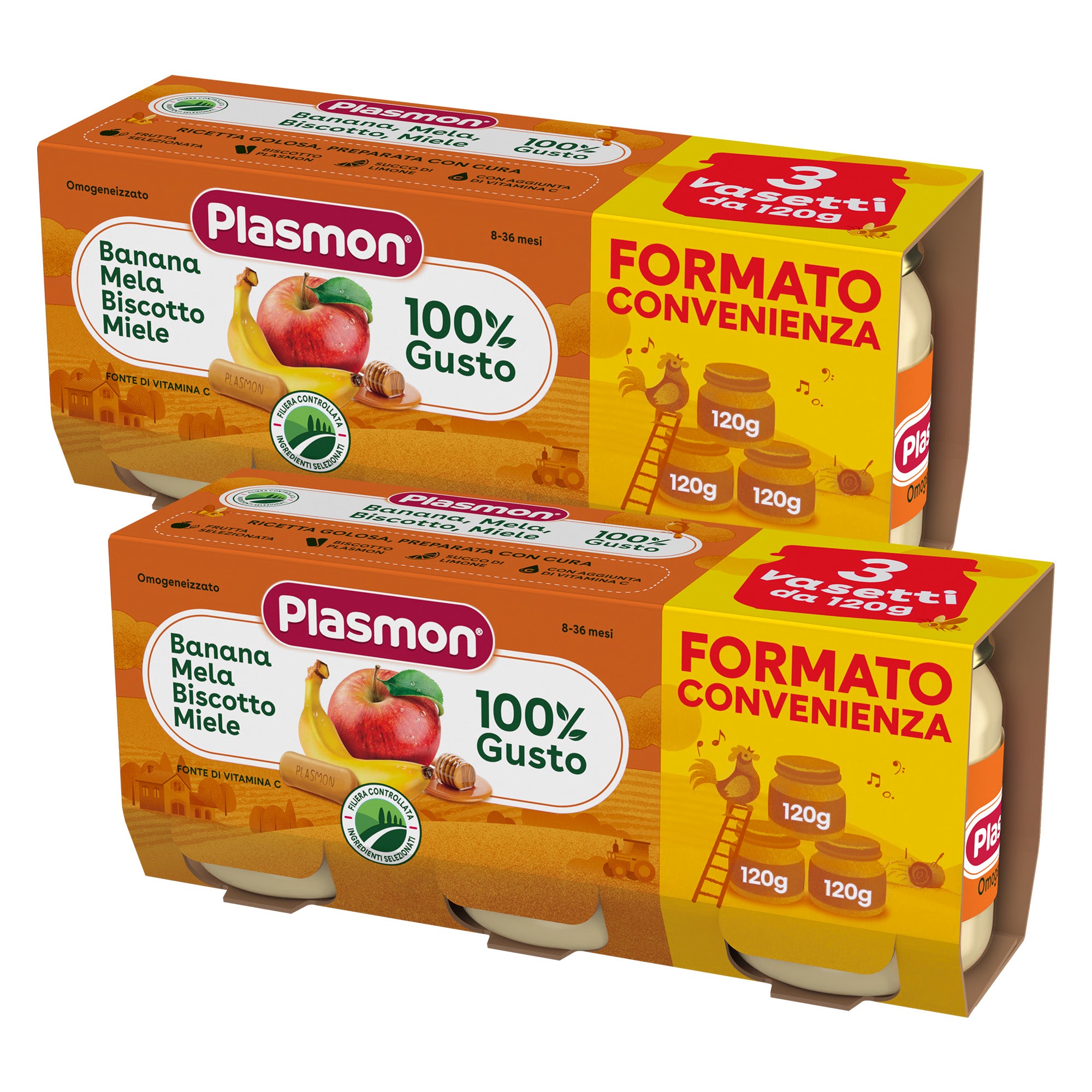 plasmon-la-merenda-banana-mela-biscotto-e-miele-lot-de-2-packs-de-3-x-120-g-720- image 1
