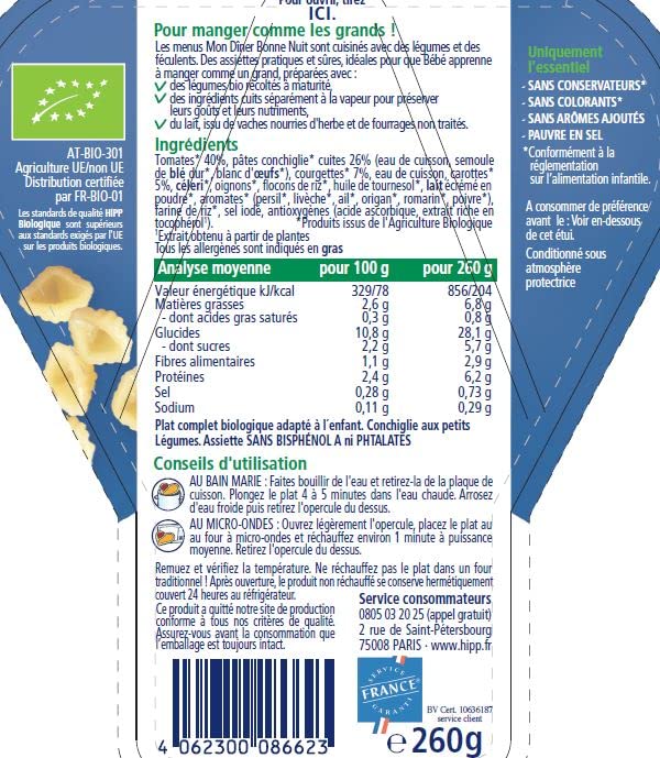 hipp-biologique-conchiglie-aux-petits-l-gumes-d-s-18-mois-6-assiettes-de-260g image 8