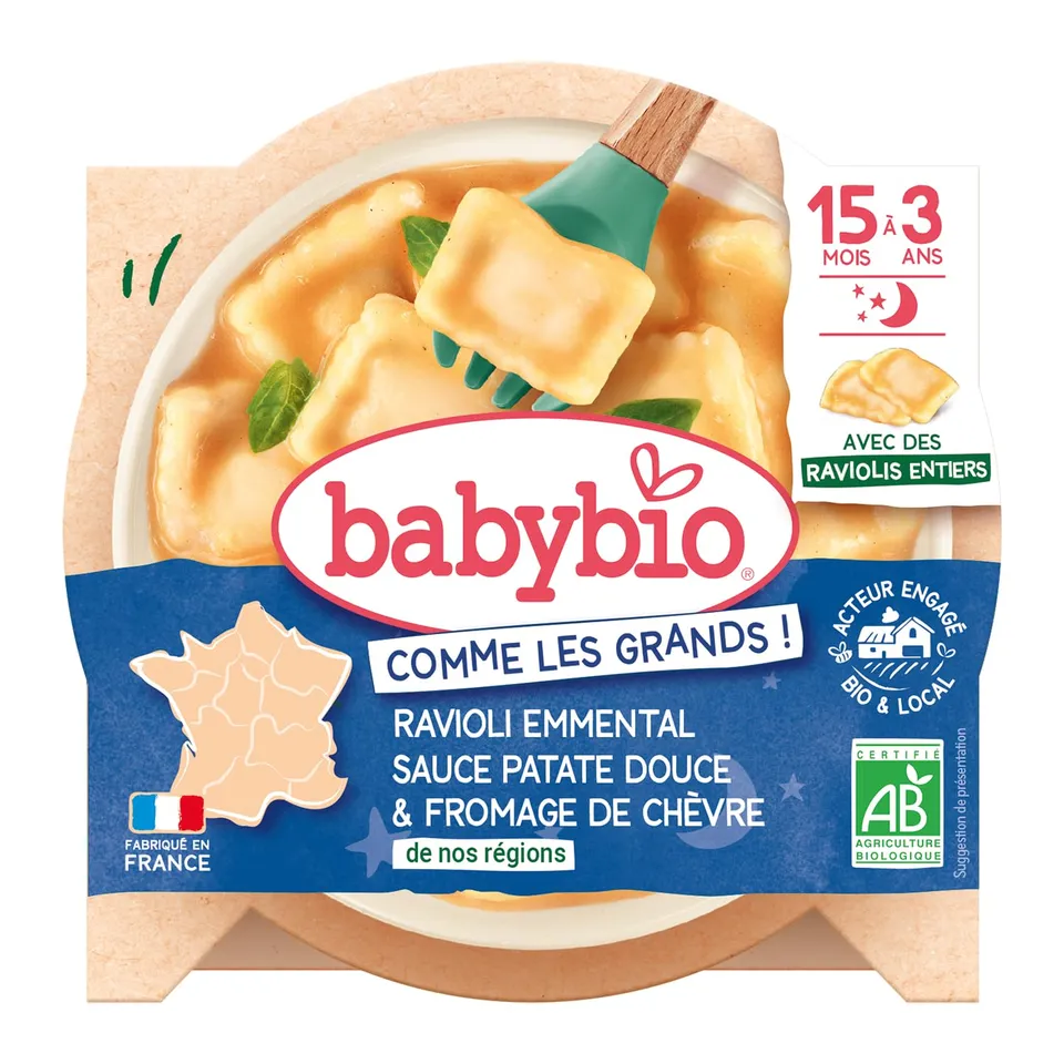 babybio-assiette-ravioli-emmental-patate-douce-et-ch-vre-bio-190-g-d-s-15-mois image 1