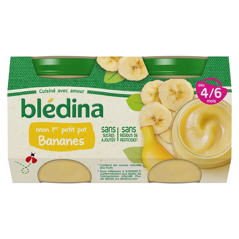 bl-dina-mon-1er-petit-pot-compote-bananes-d-s-4-6-mois-2-x-130-g-pack-de-12 image 1