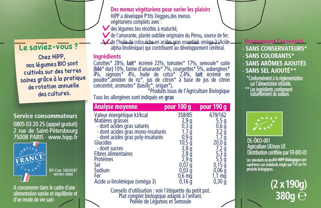 hipp-p-tits-veggies-2-vari-t-s-d-s-6-mois-bio-pots-2x190g-lot-de-6 image 2