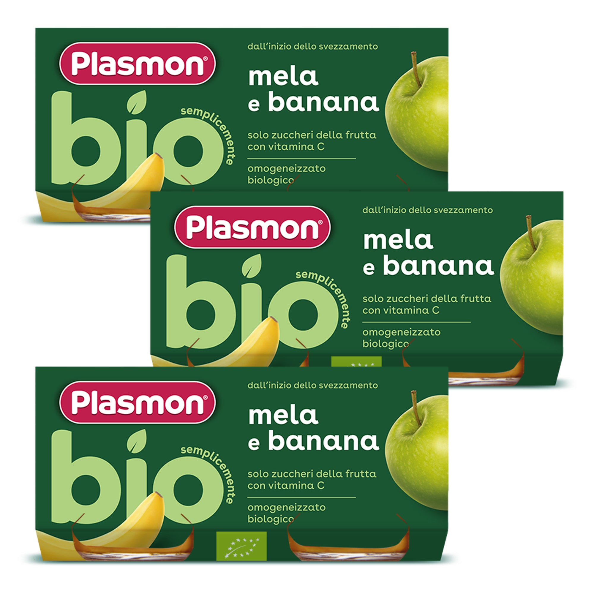 plasmon-omogeneizzato-biologico-frutta-banana-e-mela-3x2x80g image 1