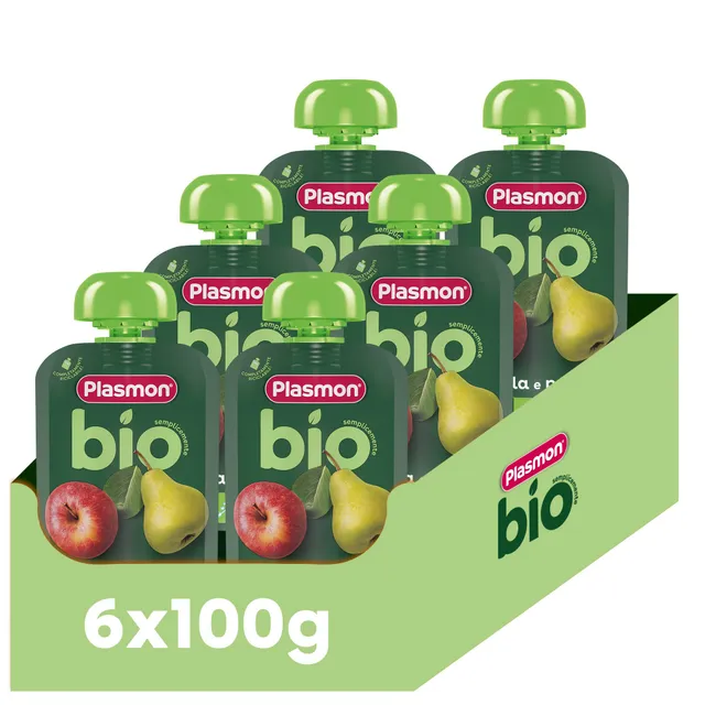 plasmon-bio-frullato-100-fruits-pomme-et-poire-6-x-100g image 1