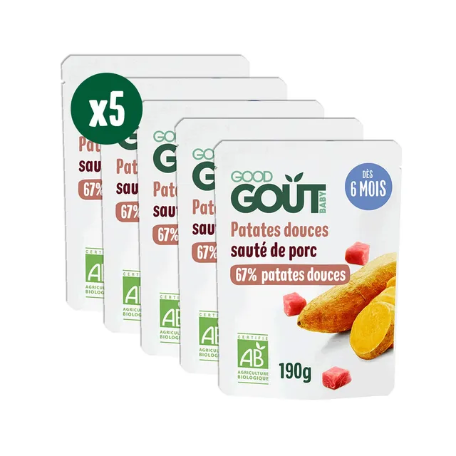 good-go-t-patates-douces-et-saut-de-porc-plat-cuisin-bio-pour-b-b-d-s-6-mois-5-s image 1