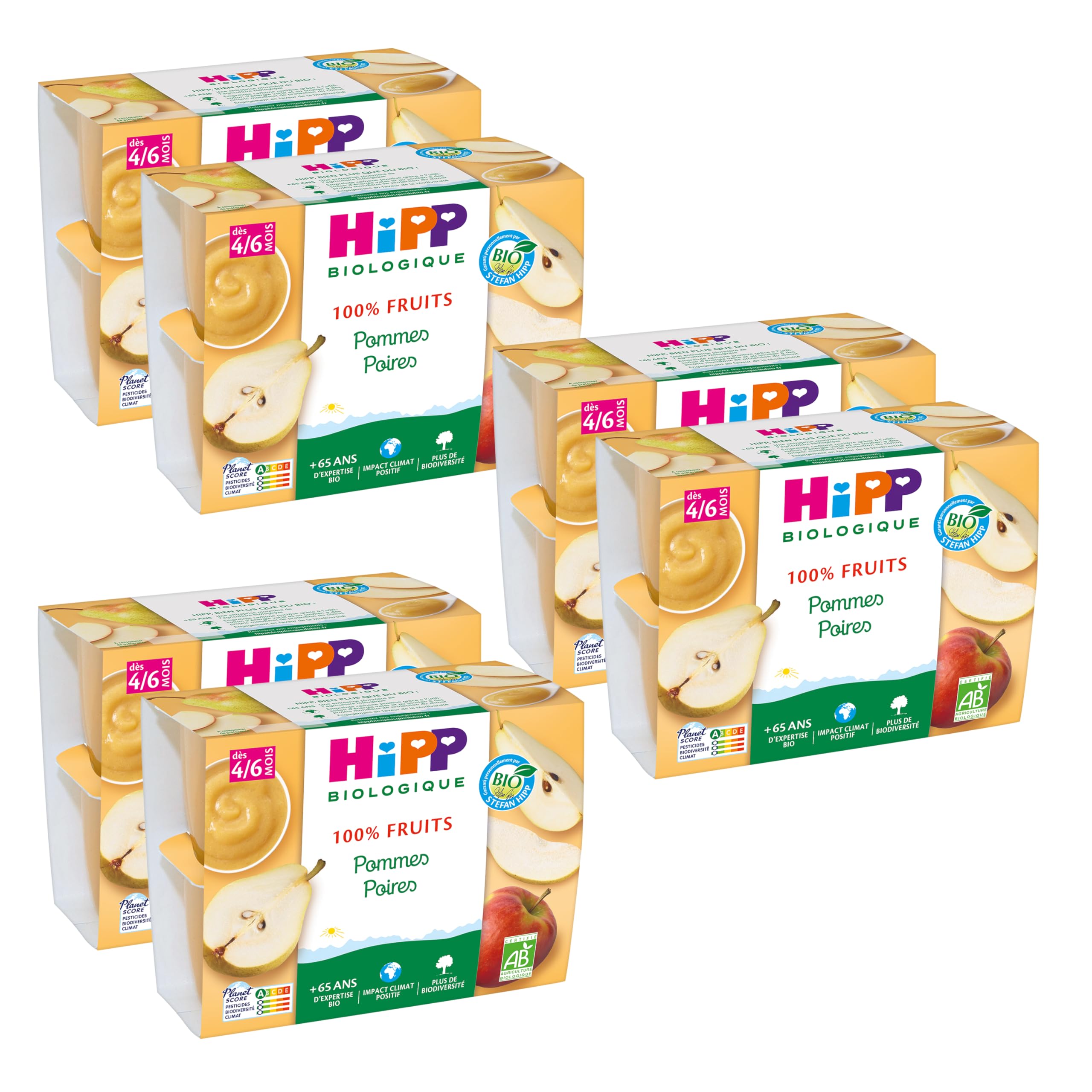 hipp-100-fruits-pommes-poires-bio-d-s-4-6-mois-coupelles-4x100g-lot-de-6 image 1