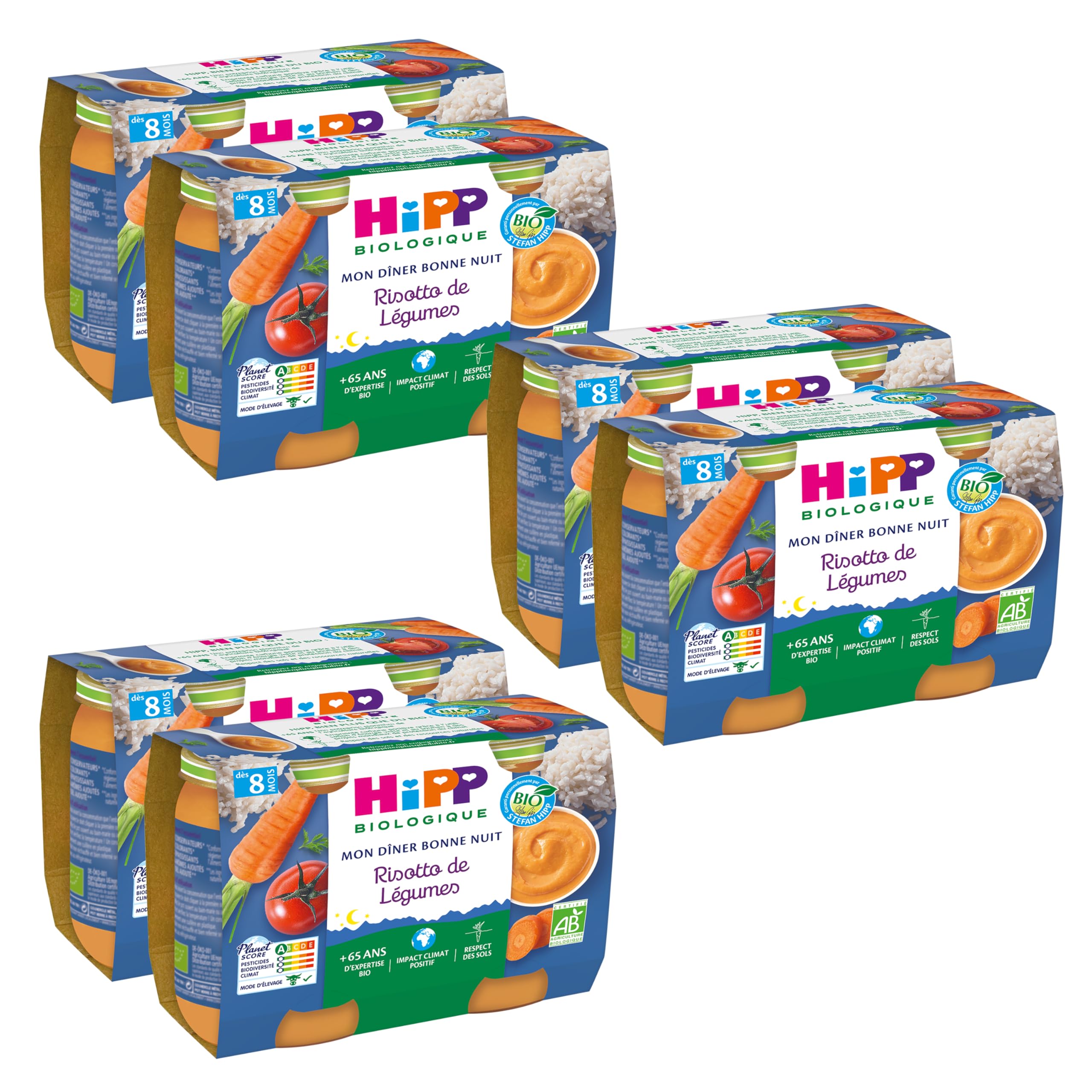 hipp-mon-d-ner-bonne-nuit-risotto-de-l-gumes-bio-d-s-8-mois-lot-de-12-pots-de-19 image 1