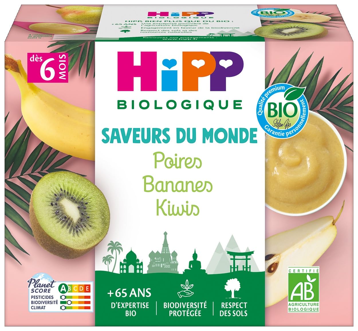 hipp-saveurs-du-monde-bananes-poires-mangues-bio-4-coupelles-x-100g image 4