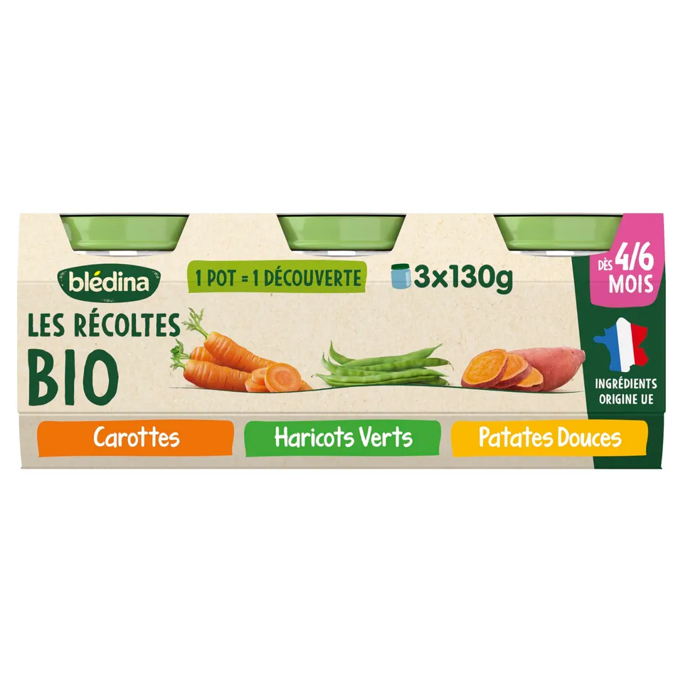 bl-dina-les-r-coltes-bio-petits-pots-l-gumes-carottes-haricots-verts-patate-douc image 1