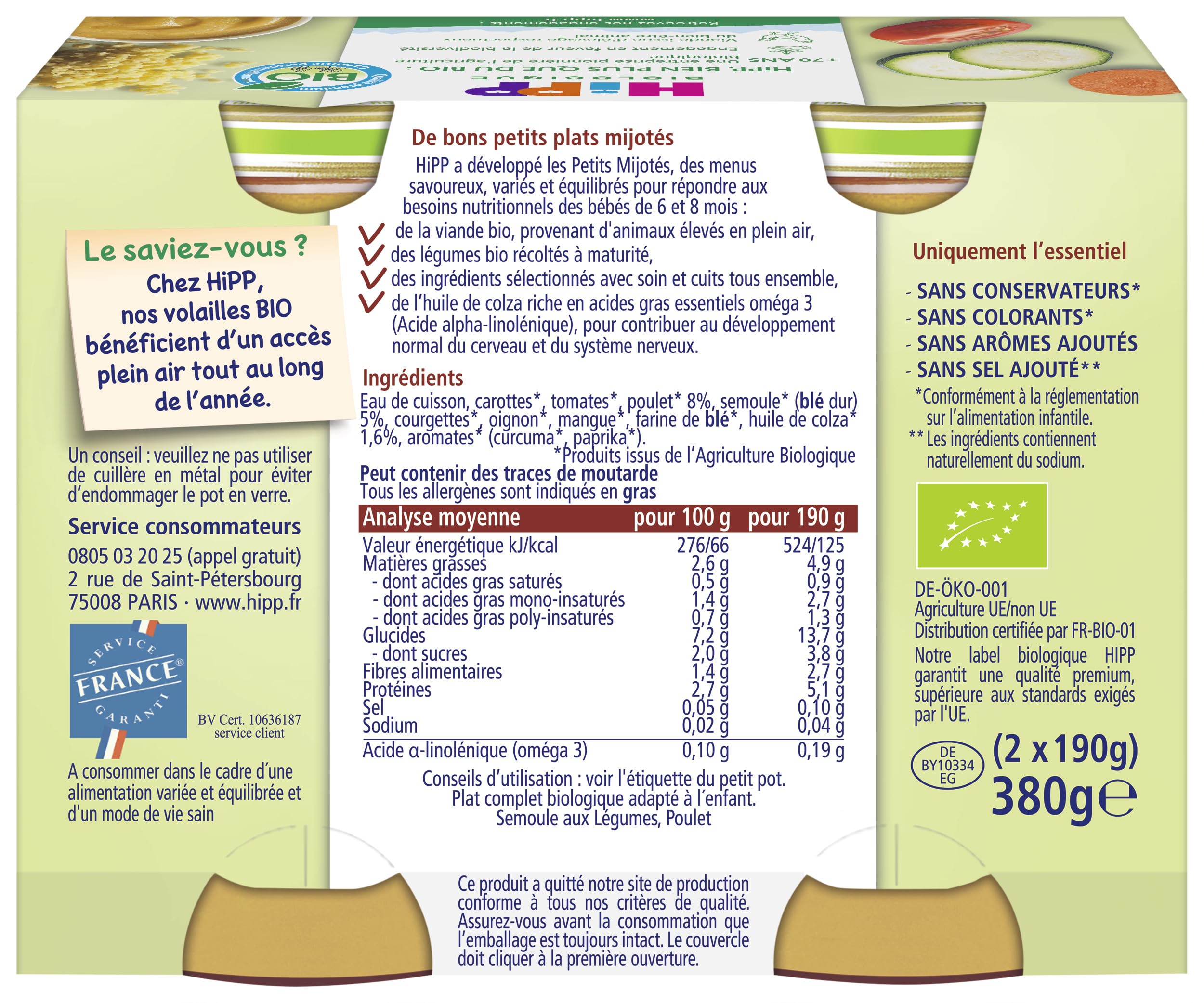 hipp-petits-mijot-s-bio-semoule-l-gumes-poulet-pots-2x190-g image 2