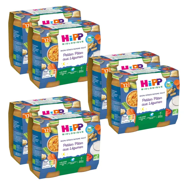 hipp-biologique-bonne-nuit-petites-p-tes-aux-l-gumes-d-s-12-mois-2-x-250g-lot-de image 1