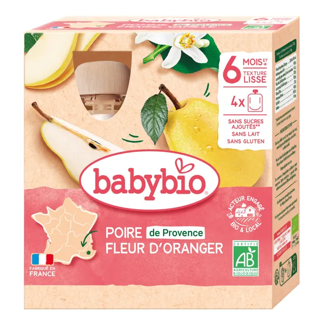 babybio-gourde-poire-fleur-d-oranger-bio-4x90g image 1