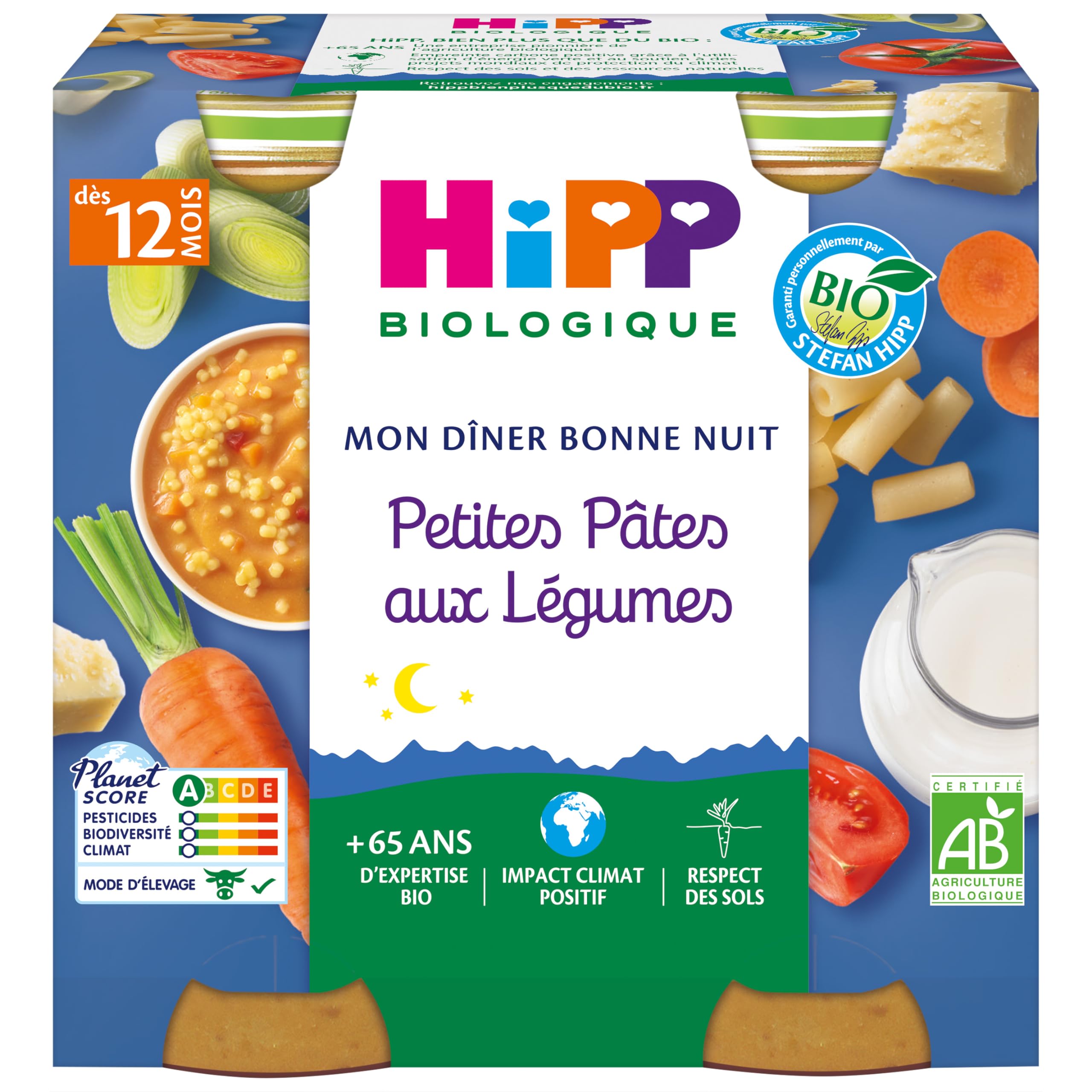 hipp-biologique-bonne-nuit-petites-p-tes-aux-l-gumes-d-s-12-mois-2-x-250g-lot-de image 2