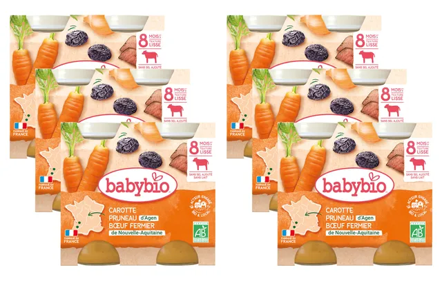 babybio-pots-carotte-pruneau-b-uf-fermier-d-aquitaine-limousin-2-x-200-g-bio-lot image 1