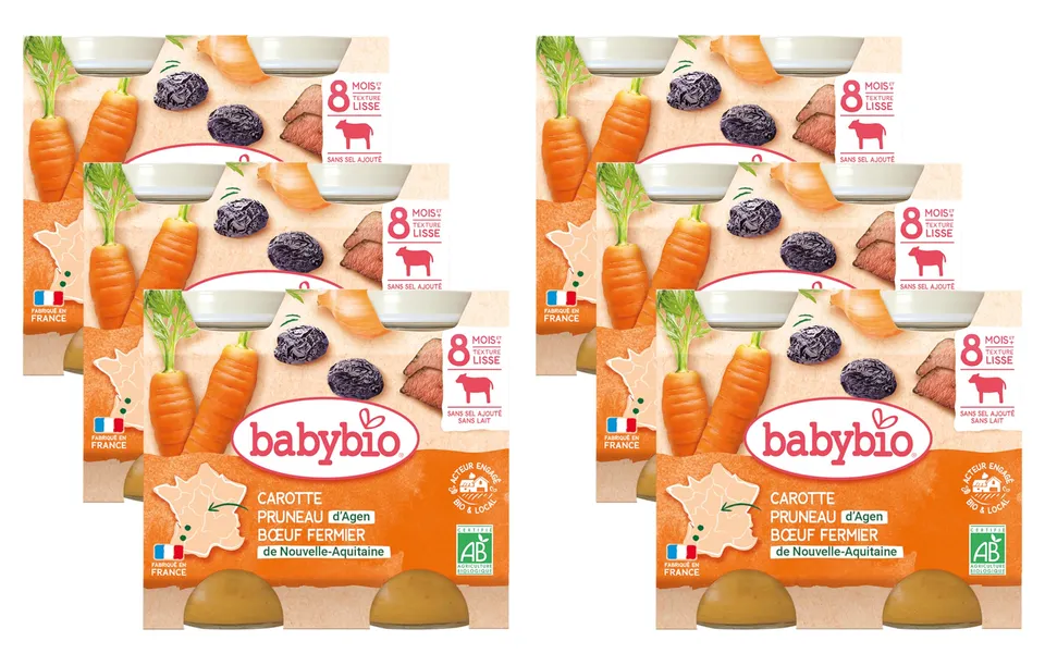 babybio-pots-carotte-pruneau-b-uf-fermier-d-aquitaine-limousin-2-x-200-g-bio-lot image 1
