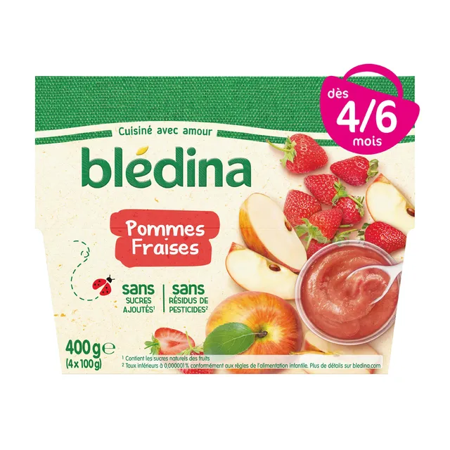 bl-dina-coupelles-de-fruits-pommes-fraises-d-s-4-6-mois-pack-de-4x100g image 1
