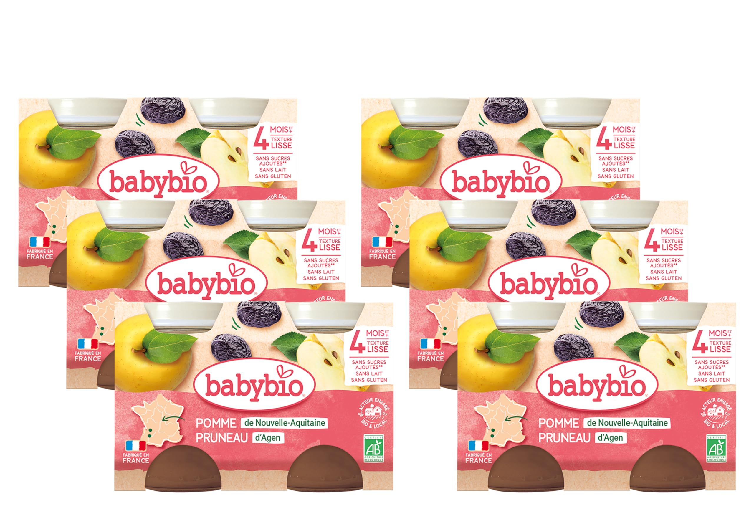 babybio-petits-pots-pomme-pruneau-dessert-compote-bio-d-s-4-mois-6-x-2-pots-de-1 image 1