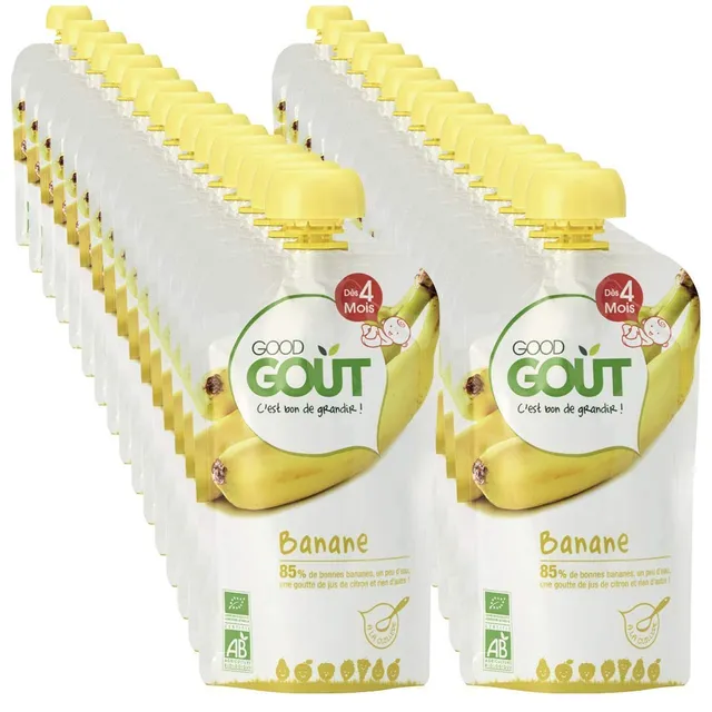 good-go-t-gourdes-bio-banane-d-s-4-mois-120-g-pack-32-gourdes-8-baby-clips image 1