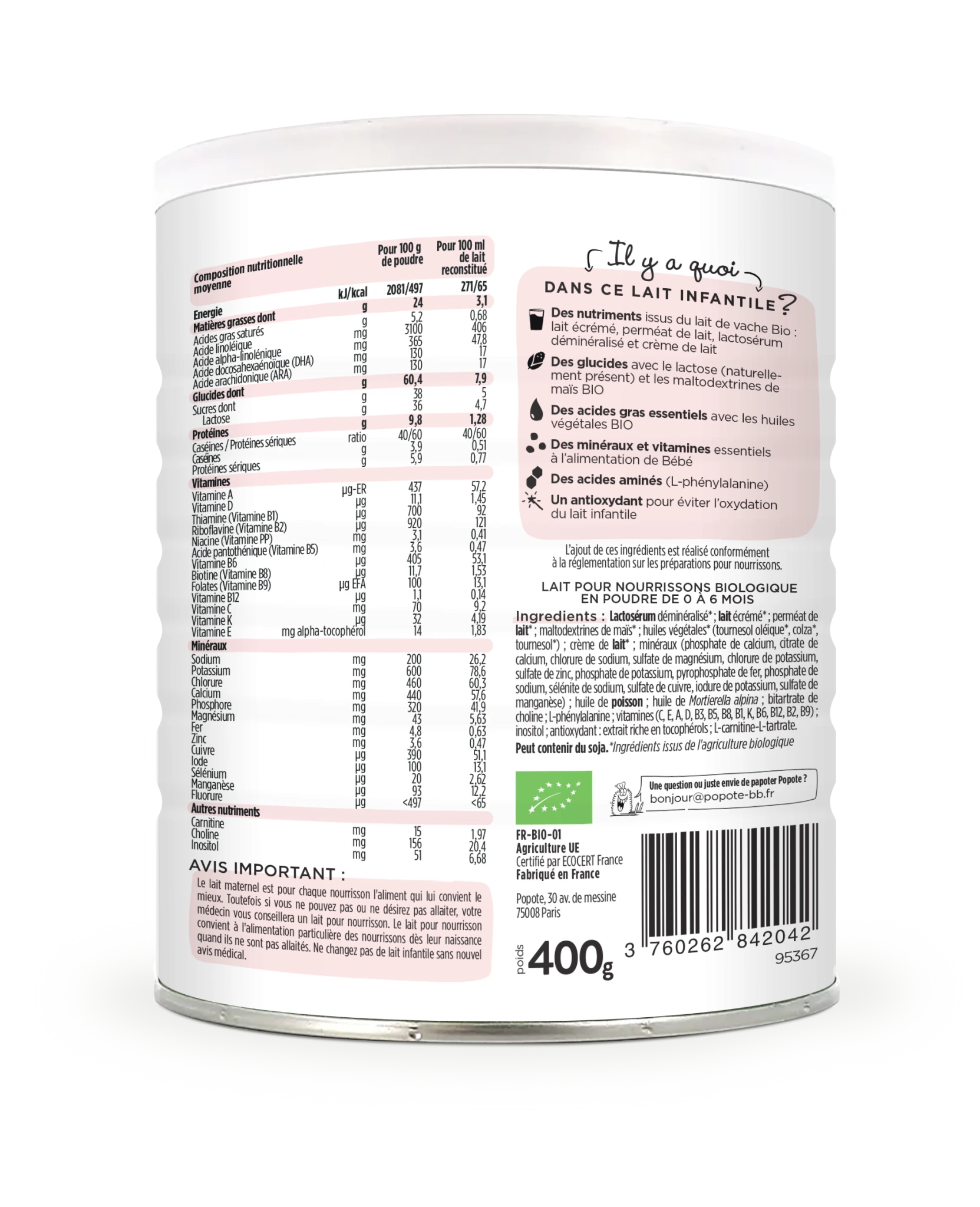 popote-le-lait-1er-ge-lait-infantile-400g-de-0-6-mois image 2