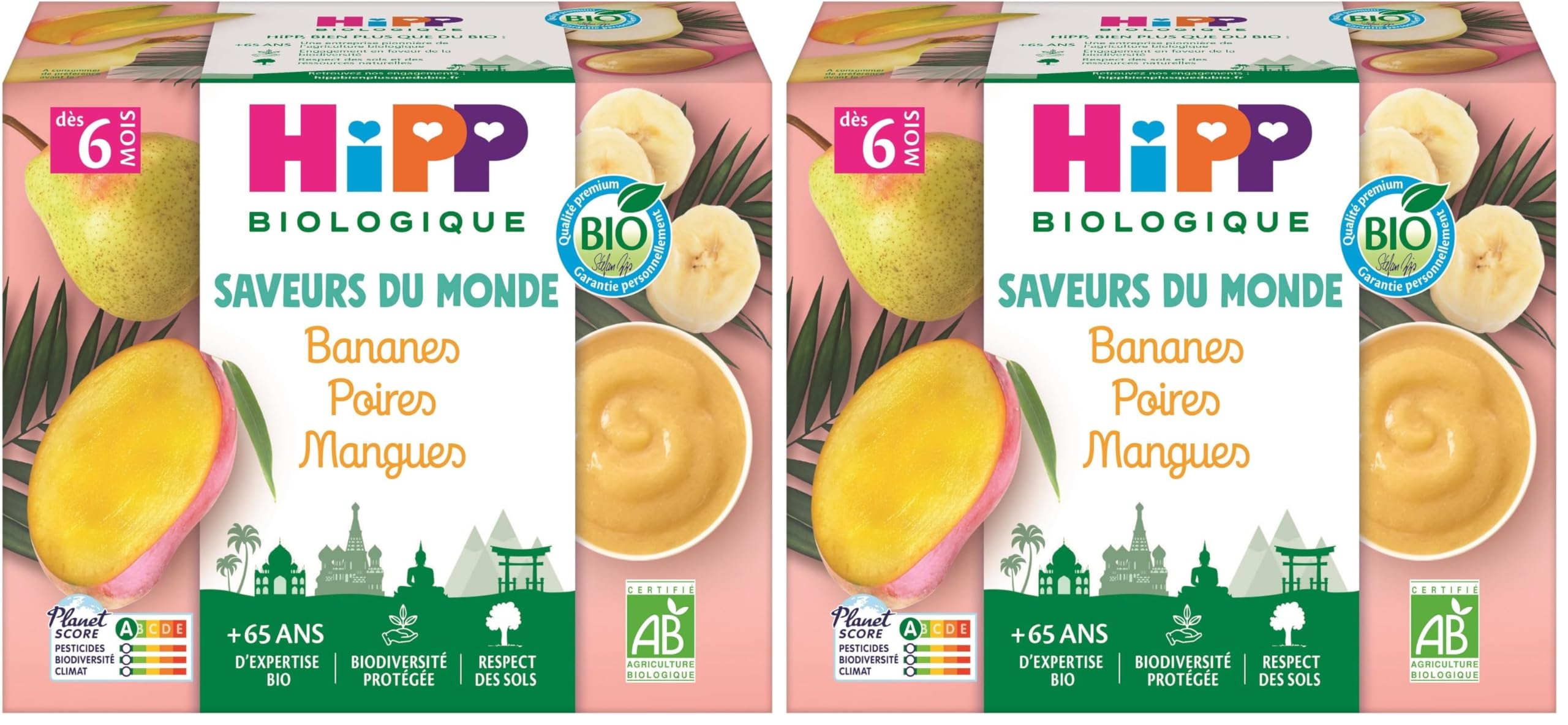 hipp-saveurs-du-monde-bananes-poires-mangues-bio-4-coupelles-x-100g image 5