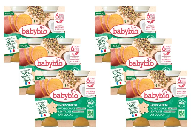 babybio-petits-pots-hachis-v-g-tal-patate-douce-lentilles-lait-de-coco-bio-6-moi image 1