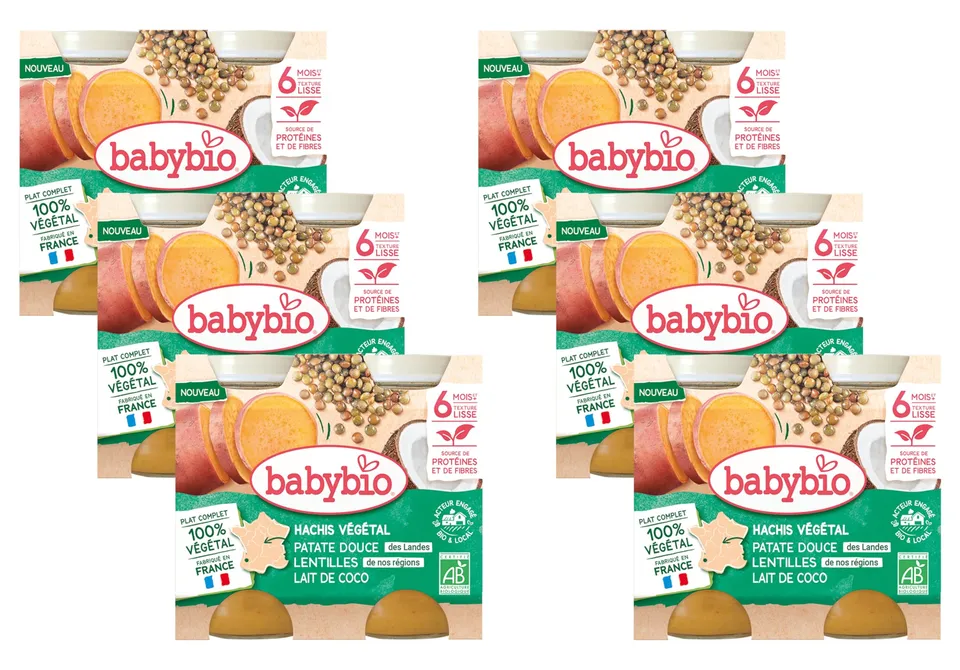 babybio-petits-pots-hachis-v-g-tal-patate-douce-lentilles-lait-de-coco-bio-6-moi image 1