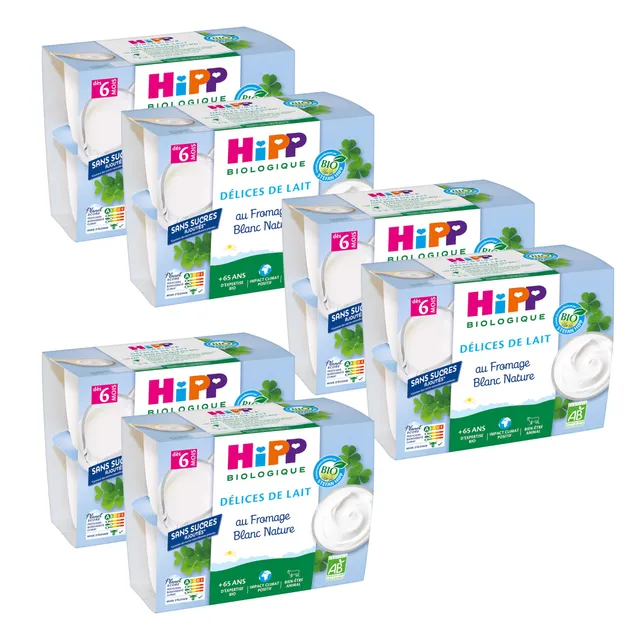 hipp-d-lices-de-lait-fromage-blanc-nature-bio-coupelles-d-s-6-mois-sans-sucres-a image 1