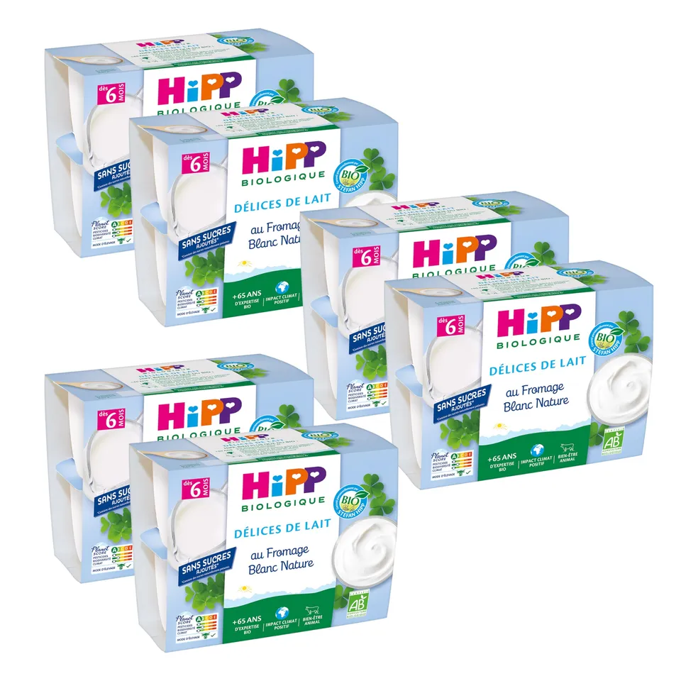 hipp-d-lices-de-lait-fromage-blanc-nature-bio-coupelles-d-s-6-mois-sans-sucres-a image 1